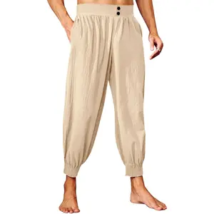 Runcati Mens Pirate Pants Medieval Renaissance Viking Knicker Colonial Elastic Waist Halloween Cotton Costume Pants