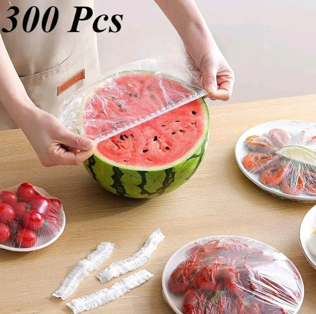 300 Pcs Elastic Food Covers, Disposable Stretchable Bowl Covers, Fresh Keeping Wrap Bags, Universal Food Storage Lids for Kitchen, Reusable Seal Covers