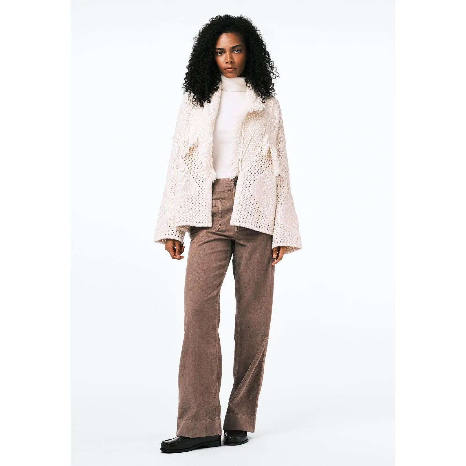 Agatha Women's Fringe Open-Knit Cardigan, Oatmeal - SW0154