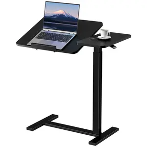 Adjustable Bedside Table with Wheels, Mobile Standing Standing Rolling Laptop Table with Tilt Top Height Tray Side Computer Workstation