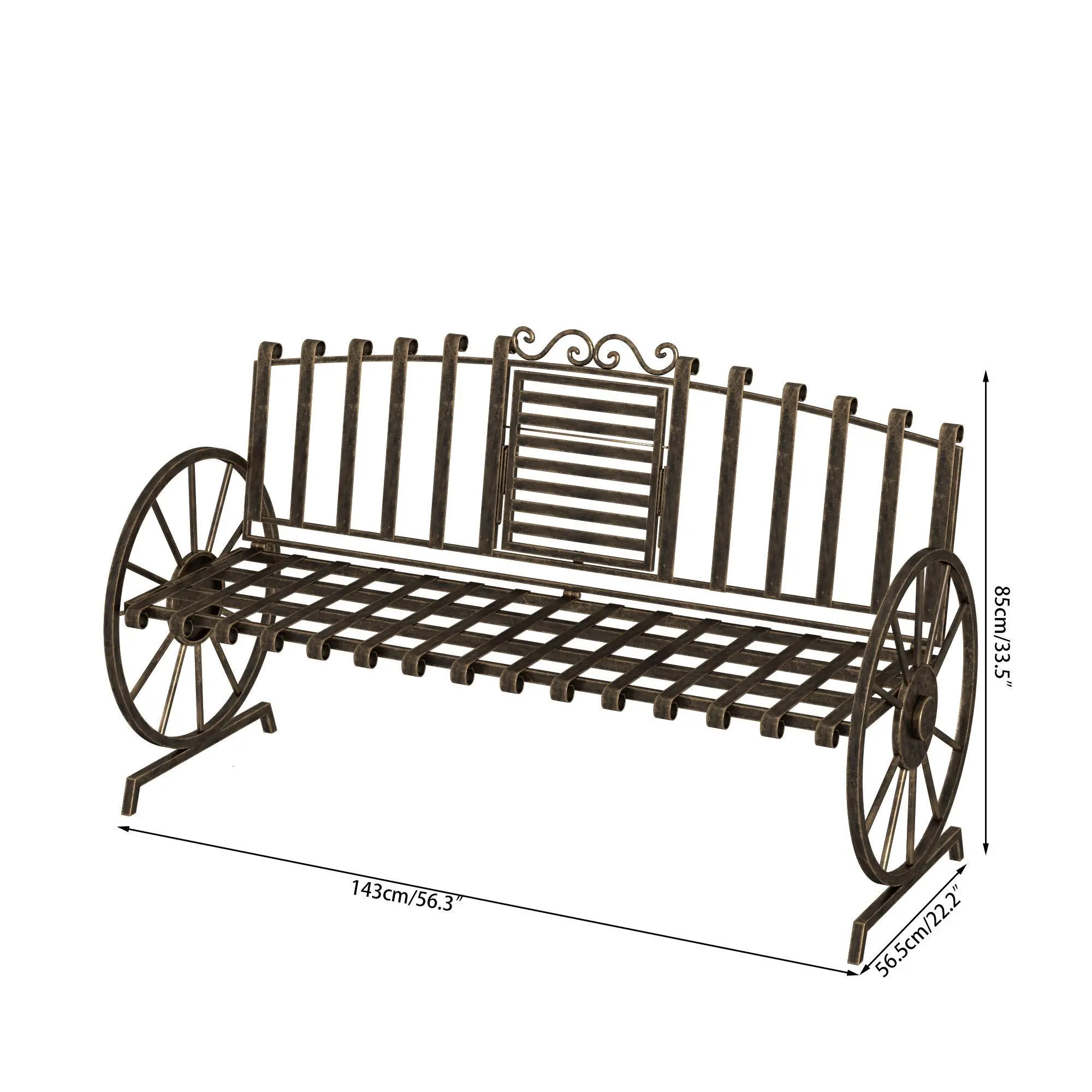 Outdoor Bench Patio Outdoor Garden Bench with Built-in Table, Wagon Wheel Arms, 3 People Outdoor Bench Garden Bench Front Porch Furniture Patio Lawn Yard Park Home Design, Patio Furniture, Cast Iron