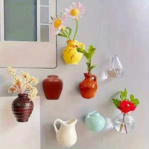 8pcs Mini Magnetic Vases, 2026 New Mini Magnetic Vases, Cute Bud Vases for Decorative Small Fridge Magnets, Ideal for Kitchens, Offices, and Lockers, Vase Decorations, Refrigerator Decor Magnet