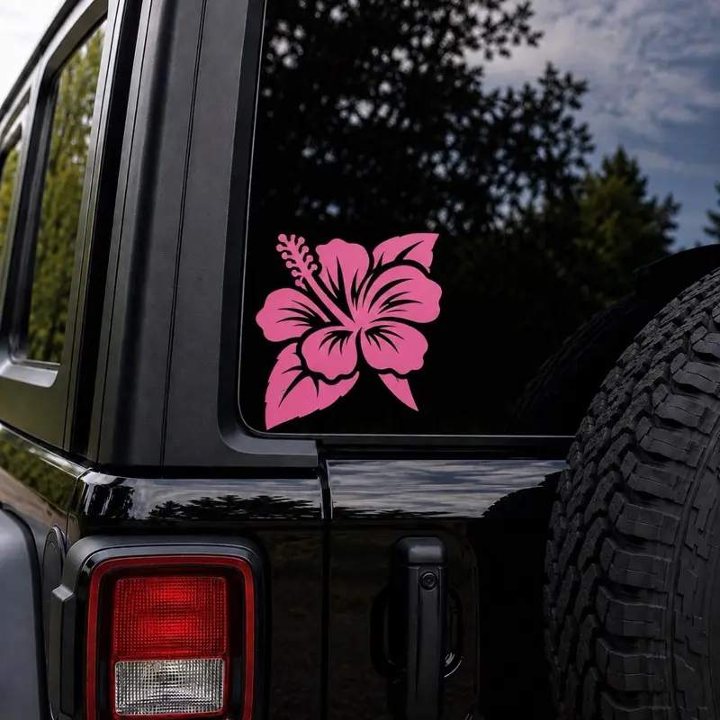 Tropical Floral Vinyl Sticker, 5-in Car Decorating Decal for Hawaiian Theme Beach Vibe Window Application