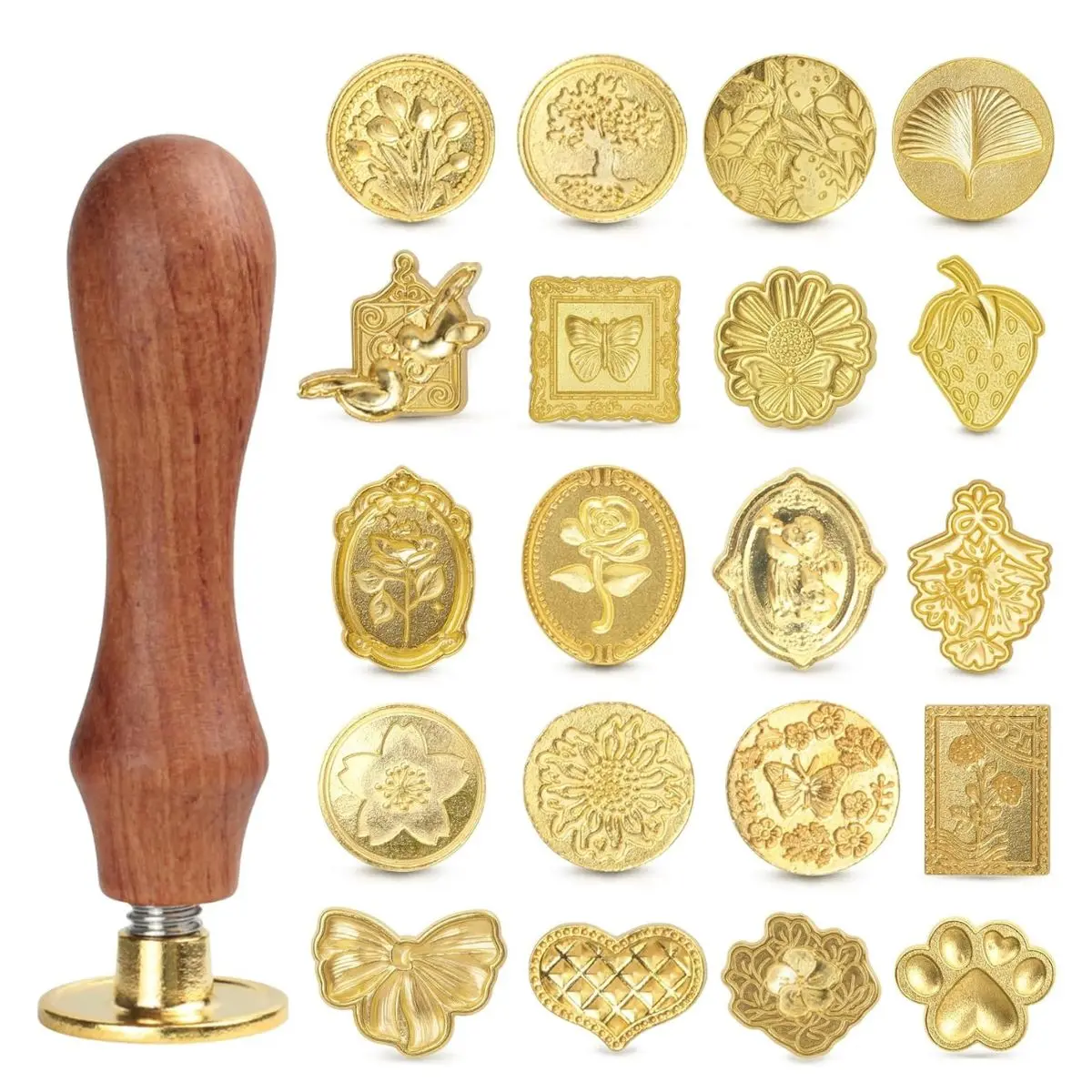 20PCS Vintage Wax Seal Stamp Set – Wooden Handle & Assorted Brass Seal Heads 20PCS Vintage Wax Seal Stamp Set – Wooden Handle & Assorted Brass Seal Heads