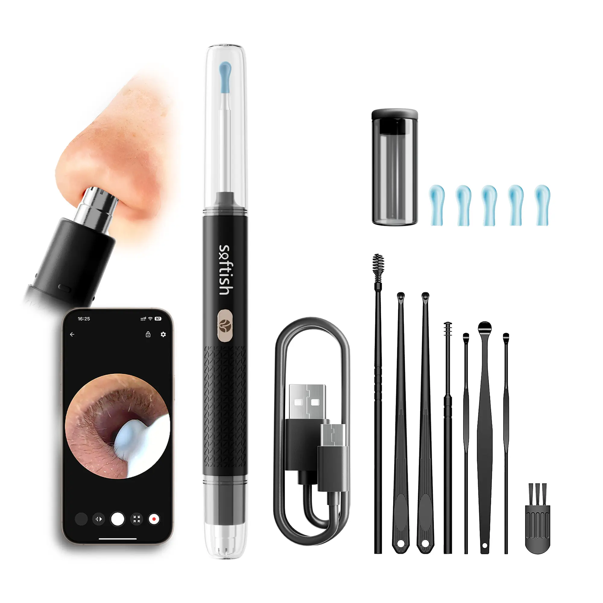 Visual Ear Wax Removal Kit with 1080P HD Camera & App, Rechargeable Self Care Gadget with 8 Soft Silicone Tips for Safe At-Home Cleaning, Self Care Gadgets, Ear Wax Removals