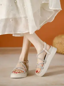 Women's Chunky Heel Sandals, Peach Color Waterproof Platform High Heels, Fashion Cross Water Drizzle Straps, Beach Shoes, Outdoor Wear