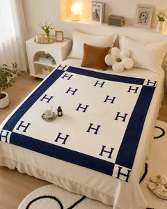 Old Money Aesthetic Blanket – Viral Luxury Monogram Style Throw Blanket, Cozy Minimalist Designer Inspired Blanket for Couch Bed Room Decor