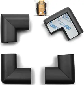 Corner Protector for People (4 Large Corners) - Hefty-Fit Heavy-Duty Soft Rubber Foam Furniture Corner Bumper Guards, 3M Adhesive Pre-Taped, (Black / Coffee Brown)