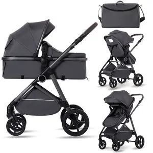 Baby Stroller Pushchair High Landscape Reversible Foldable Portable Stroller Newborn Pram Reclining Baby Carriage for Indoor & Outdoor Use