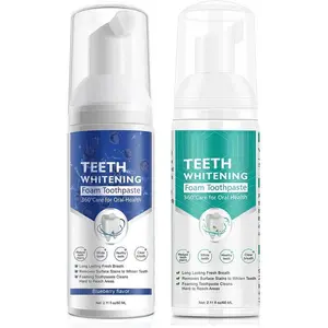 2PCS Foam Toothpaste, Whitening Baking Soda Toothpaste, Ultra-fine Mousse Foam Deeply Cleaning Gums, for Great Oral Care & Whitening Result Blueberry and Mint