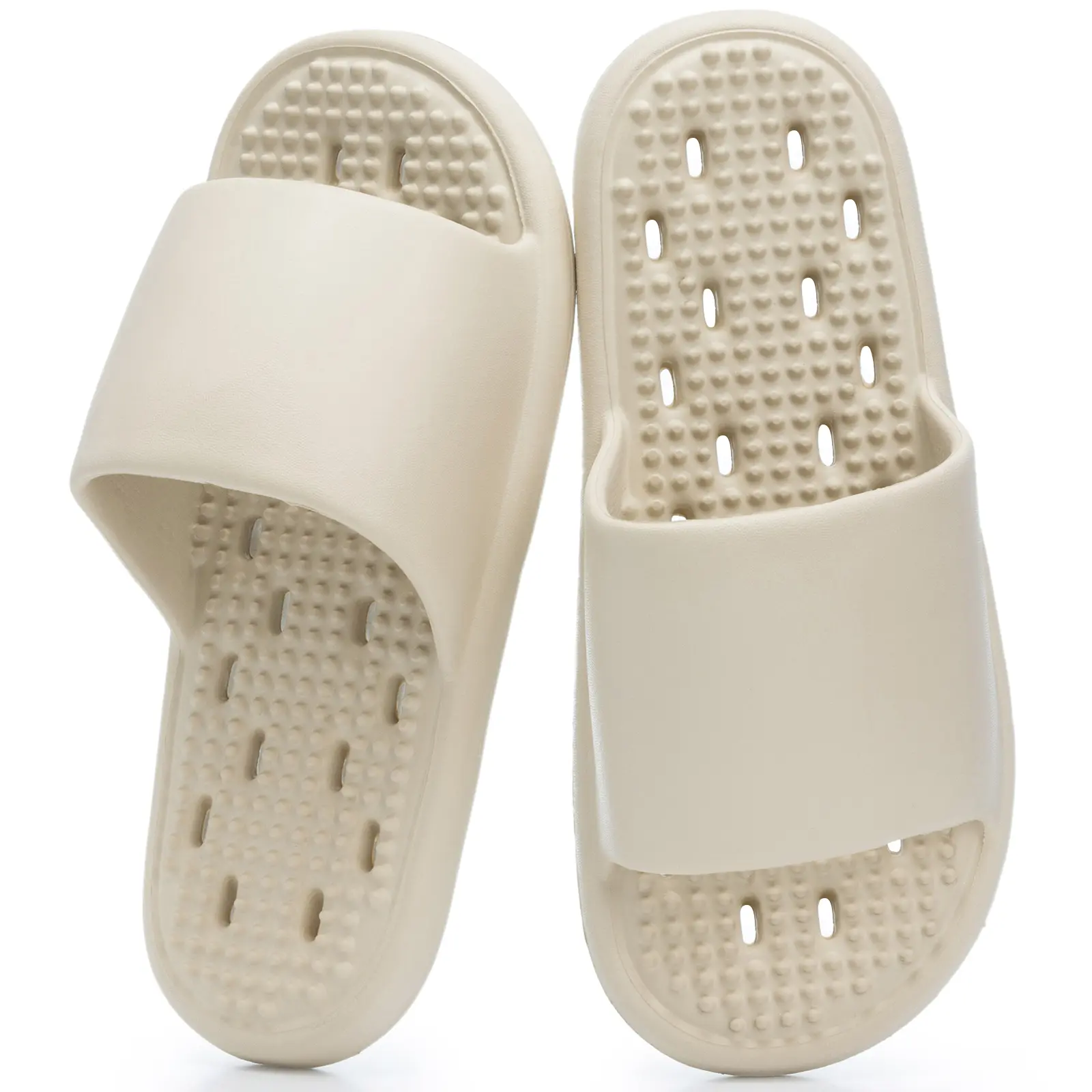 GOEWY Shower Shoes for Women and Men, Quick-Drying EVA Slides with Massage Footbed and Drain Holes, Lightweight Non-Slip Bathroom Slippers