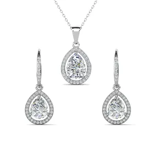 Isabel 18k White Gold Plated Drop Earrings and Necklace Jewelry Set with Simulated Diamond Crystals