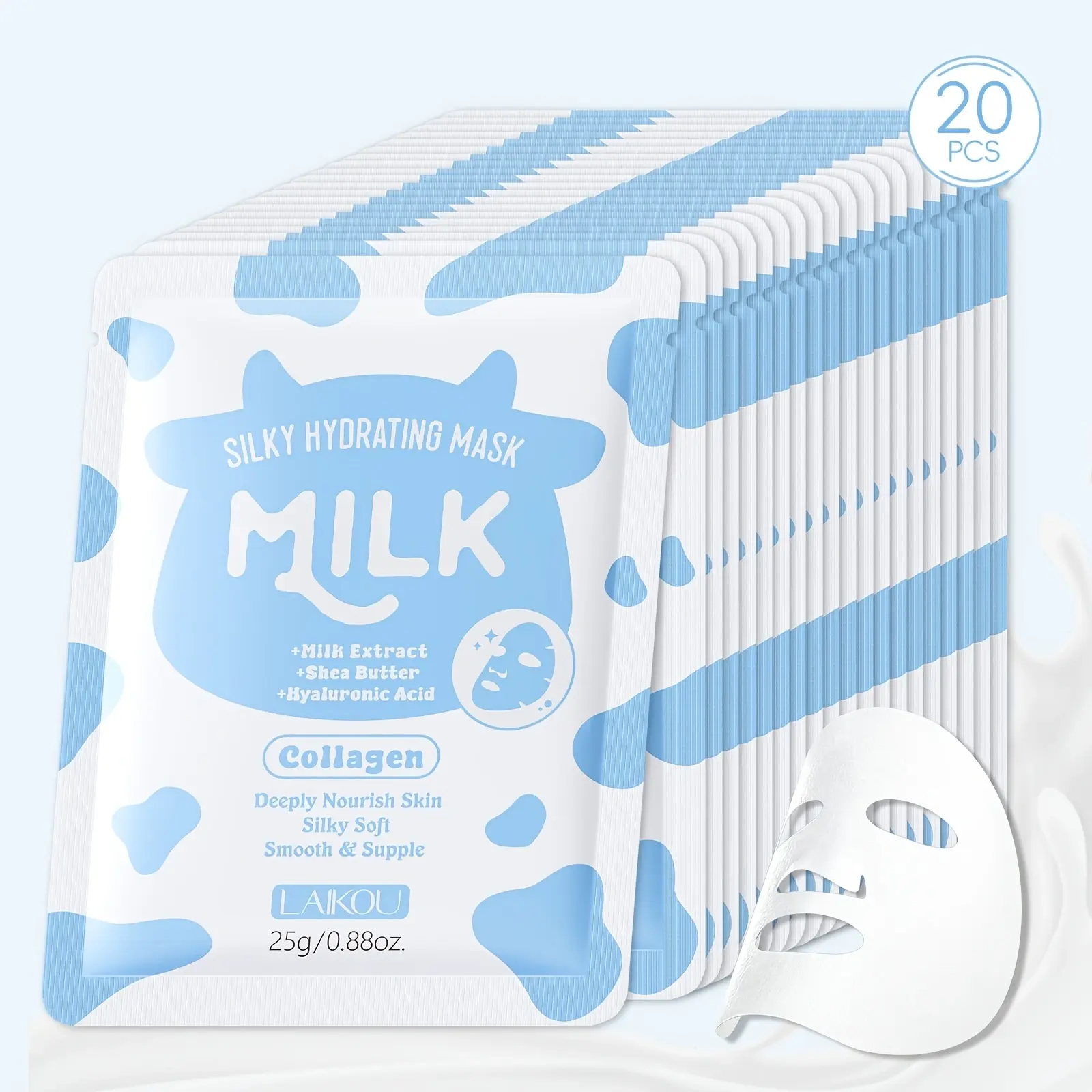 Milk Face Mask Sheets, 20-Pack Silky Skincare Sheet Masks with Shea Butter, Hyaluronic Acid, Vitamin C - Hydration Boost, Tone-Balancing for Radiant Skin