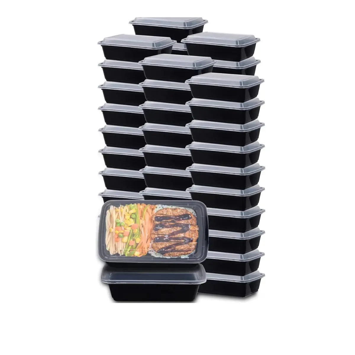 50 Pack Meal Prep Containers with Lids - 24 oz Extra-Thick BPA-Free Leak-Proof Stackable Disposable & Reusable Plastic Bento Lunch Boxes for Kids, Disposable Tableware Set for Kitchen, Collapsible, Healthy Meal Plans