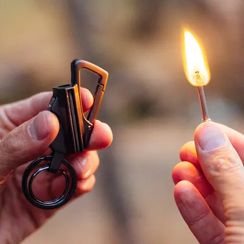 3-in-1 Unisex Fire Starter Keychain - Compact Metal Bottle Opener, Multifunctional Refillable Lighter, Backpack Fit Outdoor Gadget for Camping, Hiking, Fits Easily to Any Backpack, Portable Camping Lighter