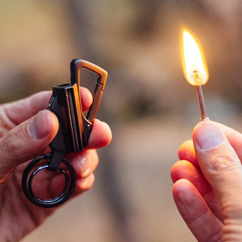 3-in-1 Unisex Fire Starter Keychain - Compact Metal Bottle Opener, Multifunctional Refillable Lighter, Backpack Fit Outdoor Gadget for Camping, Hiking, Fits Easily to Any Backpack, Portable Camping Lighter