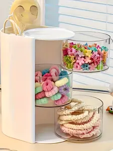 Rotating Multi-Layer Transparent Hair Accessory Storage Box, Dustproof Plastic Organizer, Desktop Cosmetic Holder for Gifts