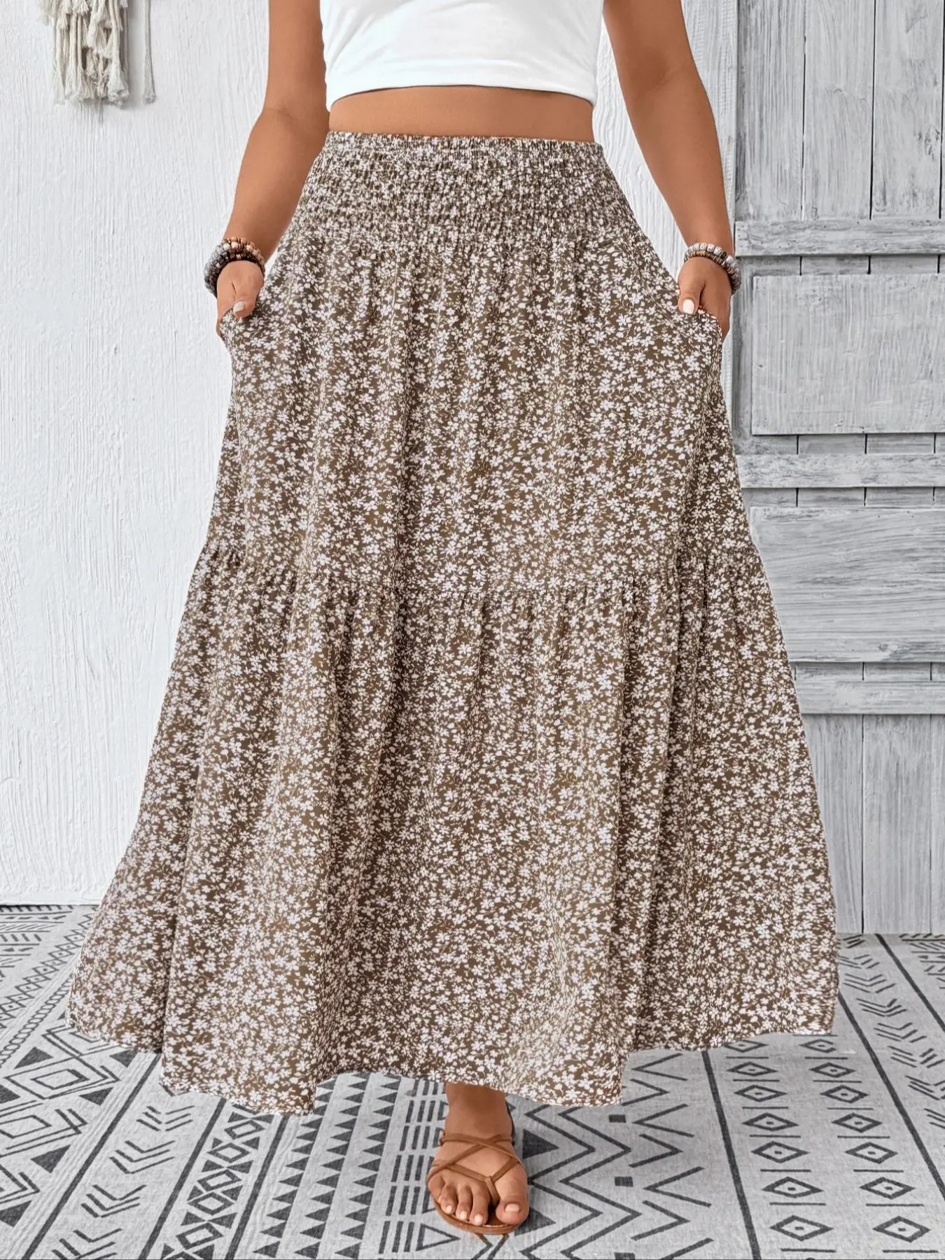 Women's Plus Size Flattering High Waist Floral Maxi Long Flowy Skirt, Comfort, Lightweight, Boho, Bohemian, Elegance, Stylish and Chic Skirt, Perfect for Warm Weather Outings