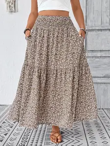 Women's Plus Size Flattering High Waist Floral Long Skirt, Comfort, Lightweight and Stylish Skirt, Perfect for Warm Weather Outings