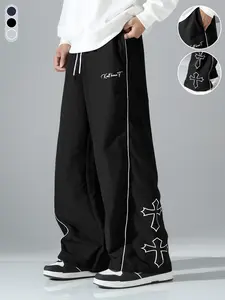 Men's Relaxed Fit Graphic Print Straight Leg Pants Drawstring waistband with elastic waistband Soft and comfortable athletic style Top choice for husband or boyfriend gifts Men's Casual Pants  Black  cargo pants for men pants for men