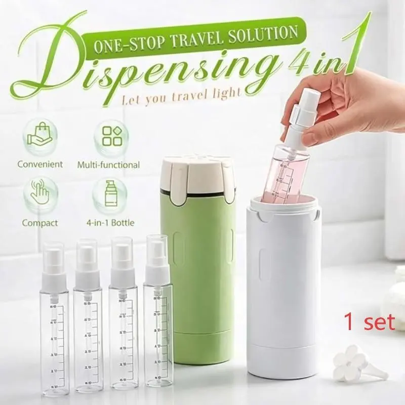 4-in-1 Travel Toiletries Bottle Set with Scale and Labels, Portable Transparent Plastic Refillable Containers for Lotion and Shampoo Storage