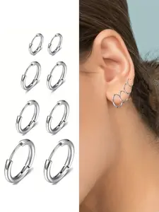 8pcs Stainless Steel Soft Cartilage Hoop Earrings Set, Hypoallergenic Mini Hoops, Unisex Ear Cuffs & Nose Lip Rings, Ideal Gift