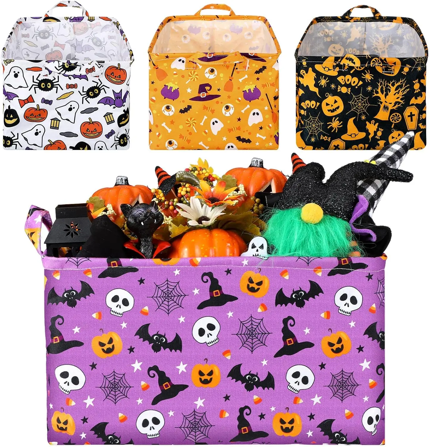 Halloween Boo Basket Bulk with Handles, Collapsible Storage Basket for Trick or Treat Gifts, Shelf Organizer, Laundry Bin, Home Decor