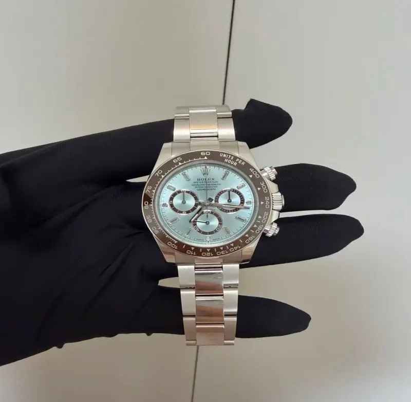 ‮ XELOR  ‬Cosmograph Daytona Ice‑Blue Dial Brown Ceramic Bezel Oyster Bracelet Automatic Chronograph Men Wrist Watch