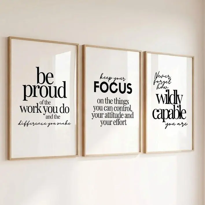 Motivational Wall Art Digital Print Set of 3, Inspirational Quote Posters for Women Office Decor, Uplifting Work Quote Prints, Mindset Art