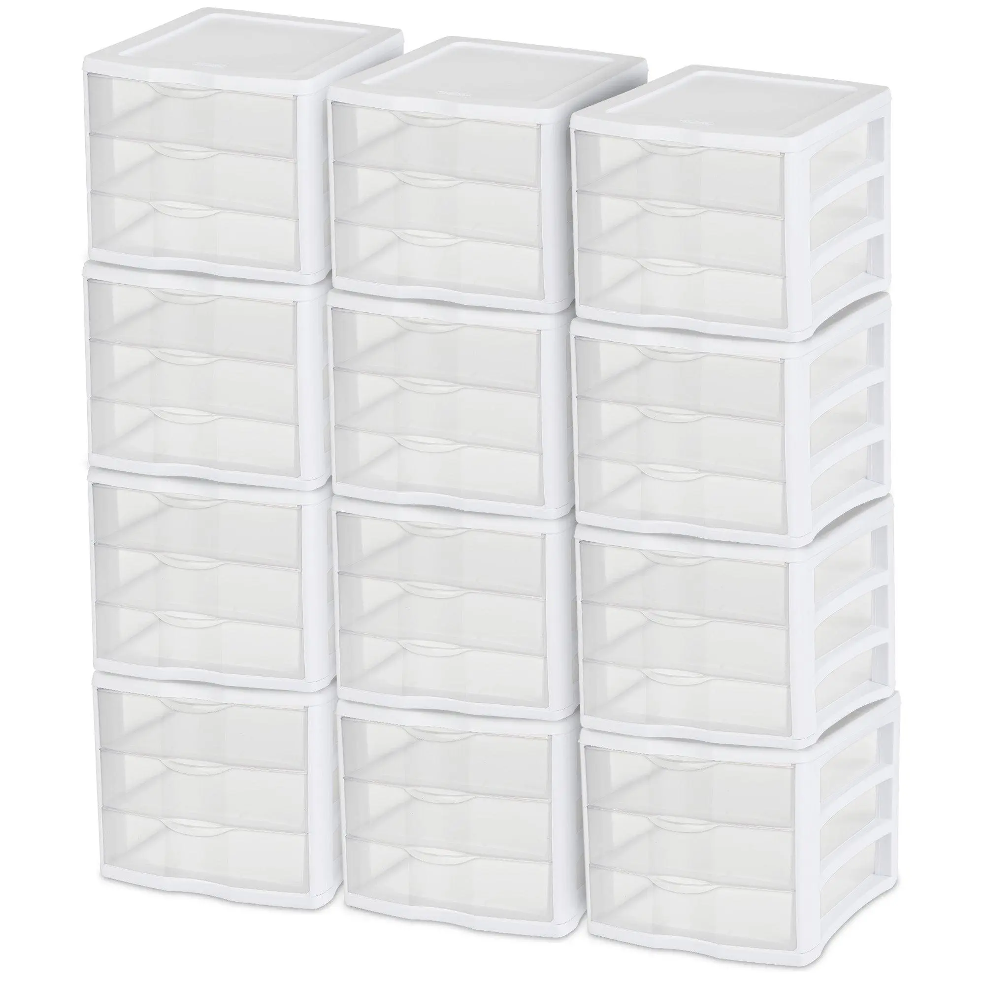 Sterilite ClearView Compact Stacking 3 Drawer Storage Organizer System, 12 Pack Sterilite ClearView Compact Stacking 3 Drawer Storage Organizer System, 12 Pack