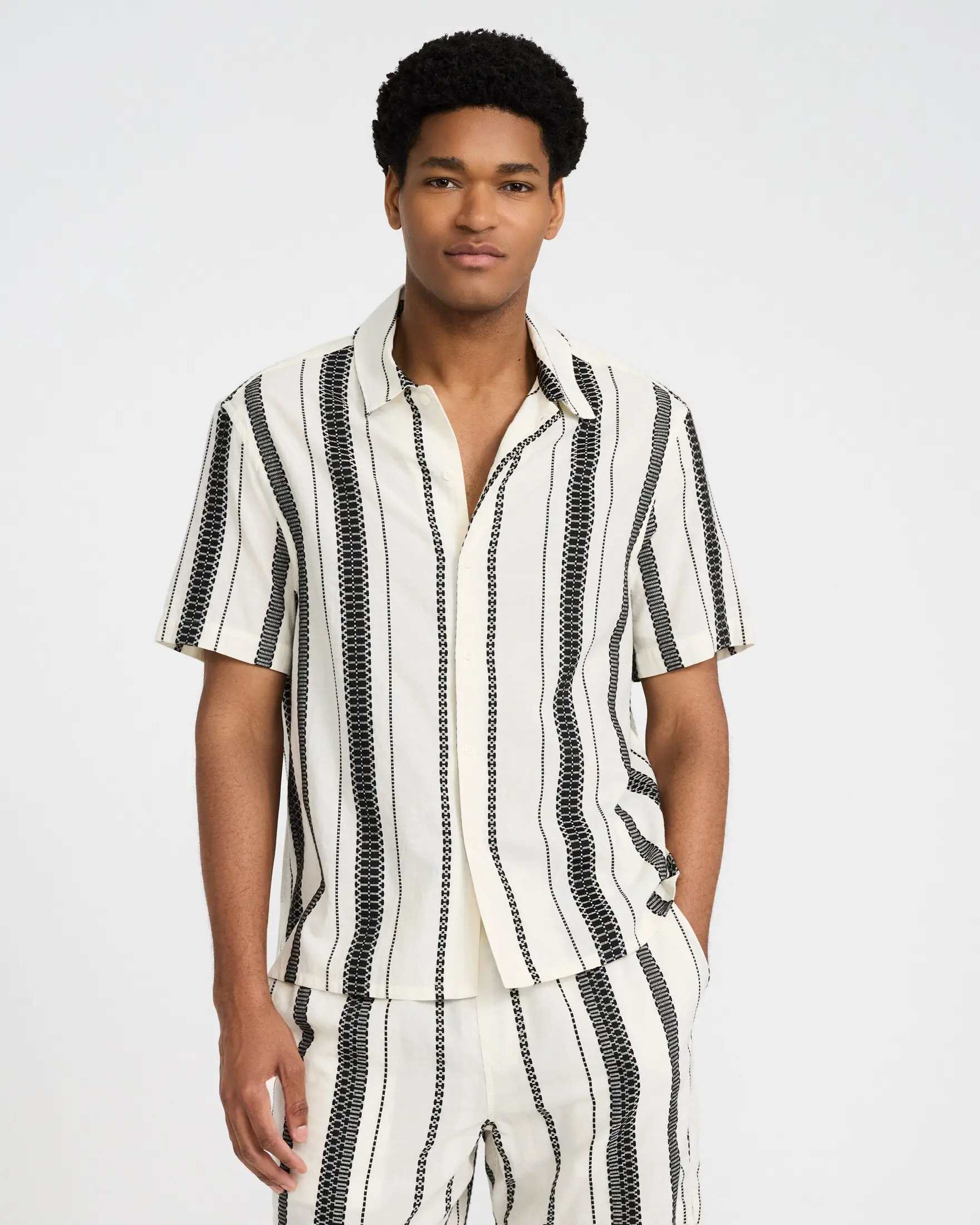 Express Textured Jacquard Striped Cotton-Blend Short Sleeve Shirt, Menswear, Matching