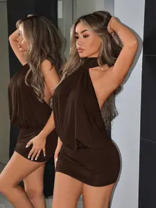 JADEE High Neck Backless Mini Bodycon Dress, Club Outfits Women
