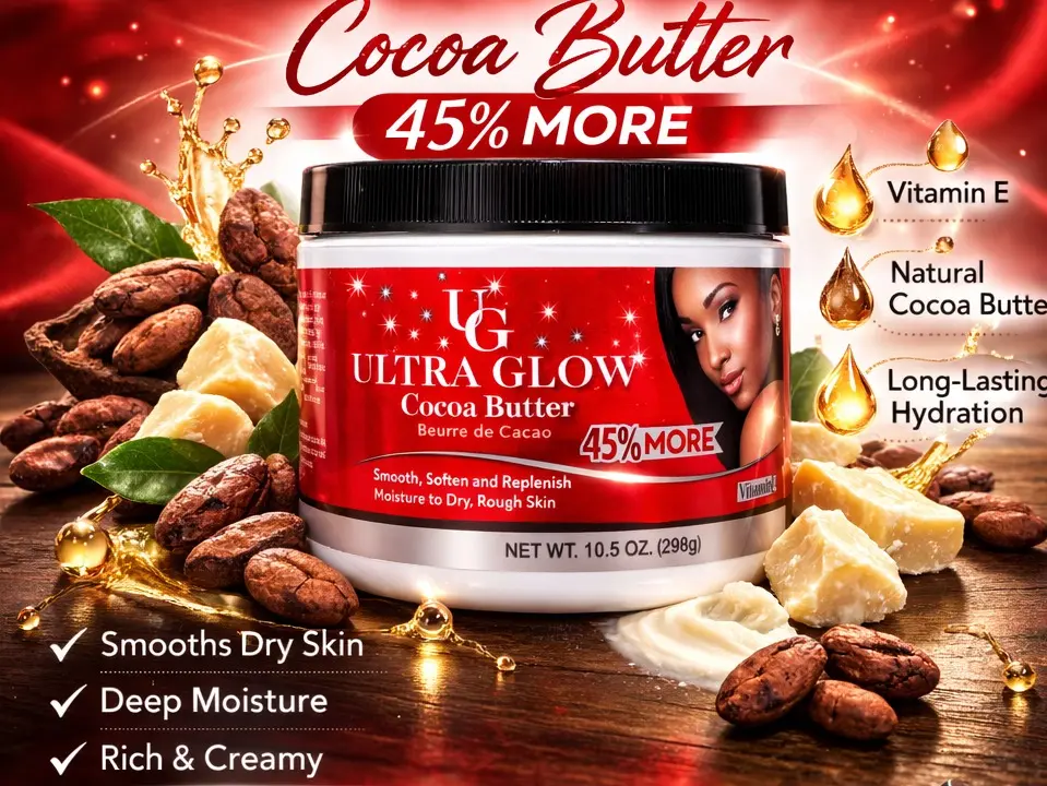 Ultra Glow Cocoa Butter Moisturizer – 7.25 oz Full-Body Hydration with Vitamin E for Dry Skin