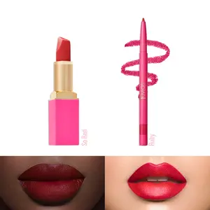 The Red Velvety Matte Lipstick Bundle- Long Lasting, Red, Lip Duo, Velvety Smooth, Non Drying , Hydrating, Soft Touch , Precision Lip Liner, Transfer Proof