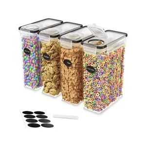 4PCS Cereal Containers Storage 4L/135.2 Oz Airtight Food Storage Containers For Kitchen & Pantry Organization Storage Plastic Cereal Dispensers & Labels and Marker