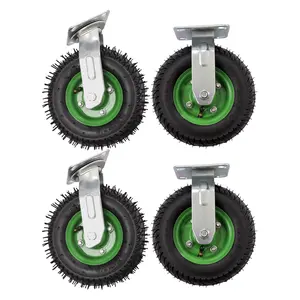 4Pcs 8" Pneumatic Caster Wheels Heavy Duty Air Tire Wheel 2 Rigid & 2 Swivel HD Farm Cart Caster Large Screws Bolts