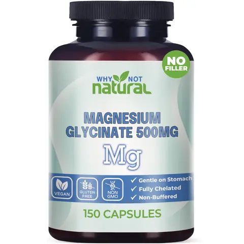 Why Not Natural Magnesium Glycinate 500 mg per capsule with 70 mg elemental magnesium each Supplement Edible Healthcare