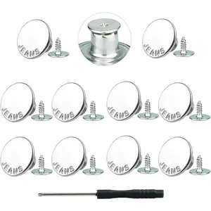 No-Sew Jeans Button Replacement Kit, 10 Sets Metal Snap Tack Buttons with Tools,2025  Model, Bronze (18#)
