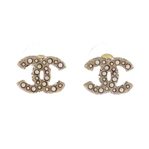 Pre-owned Chanel CC Stud Earrings Metal with Crystals by Rebag