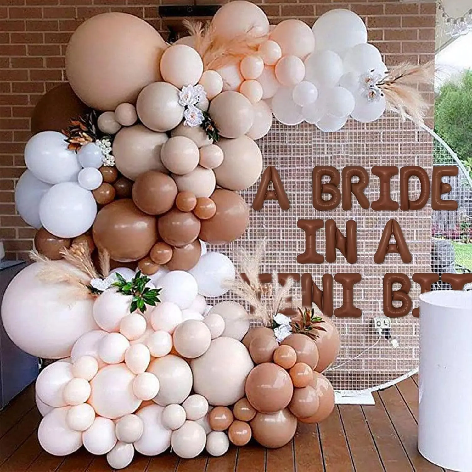 Floral Banner Set Balloons, Brown Decorative Letter Latex Festive Balloons - "A Bride In A Tiny Bit" Themed Espresso Martini Bachelorette Party Decorations Beige
