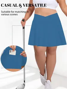 Women's Plus Size Skirt Dress with Safety Pants and Pockets, Cross Waist Design, Multifunctional and Stylish, Ideal for Daily Wear and Outdoor Sports