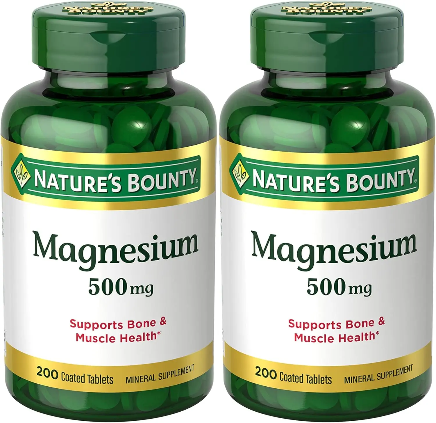 Nature's Bounty Magnesium Supplements 500mg Tablets, Support Bone & Muscle Health, 200 Count (Pack of 2)