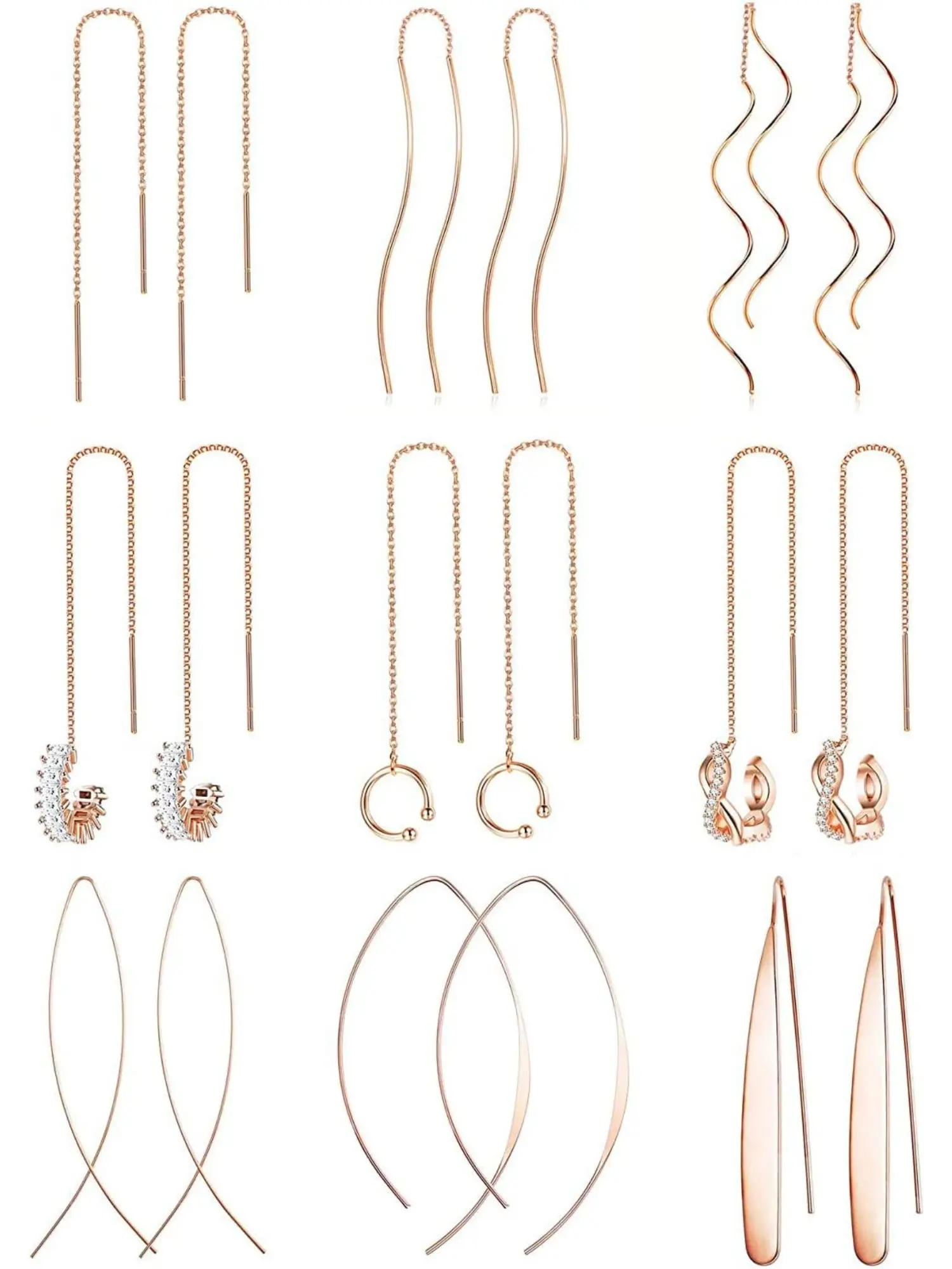 9 Pairs Stainless Steel Threader Dainty Earrings for Women Teen Girls Simple Long Chain Climbers Earring CZ Crystal Wave Ear Cuff Crawler Dangle Earrings Set