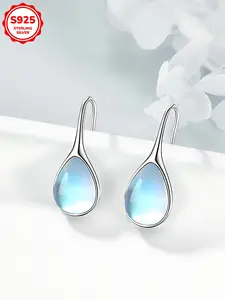 Women's Fashion 925 Silver Water Drop Moonstone Earrings, Tear Drop Earring, Teardrop Earrings, Elegant Hook Design, Perfect Daily Wear Jewelry Gift for Birthdays, Versatile Earrings, High Quality Earrings