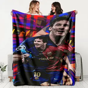 Messi Barcelona Football Theme Flannel Blanket, Soft Lightweight Warm, 100% Fiber, Perfect for Bed Sofa Office Camping Travel Gift