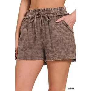Washed Double Gauze Frayed Hem Drawstring Shorts for Ultimate Comfort