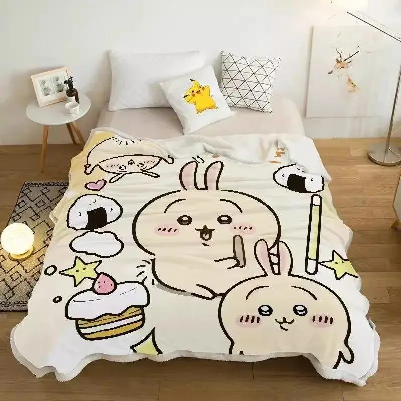 Kawaii Bunny & Sweets Plush Throw Blanket Cozy Kawaii Animal & Onigiri Flannel Bed Blanket Cozy Kawaii Animal & Onigiri Flannel Bed Blanket