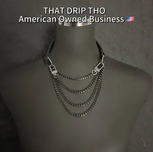 ThatDripTho Double Layered Chain Leather Necklace Choker for Men & Women, Fashion Jewelry for Party, Daily Wear, Durable Chains with Adjustable Chain Design, Gothic-Inspired Accessories for Birthday Gifts, Christmas Gift, Special Occasions.