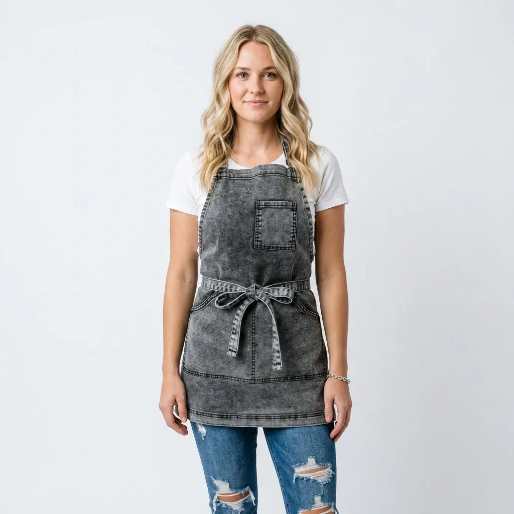 Black Acid Washed Denim Hair Stylist Apron