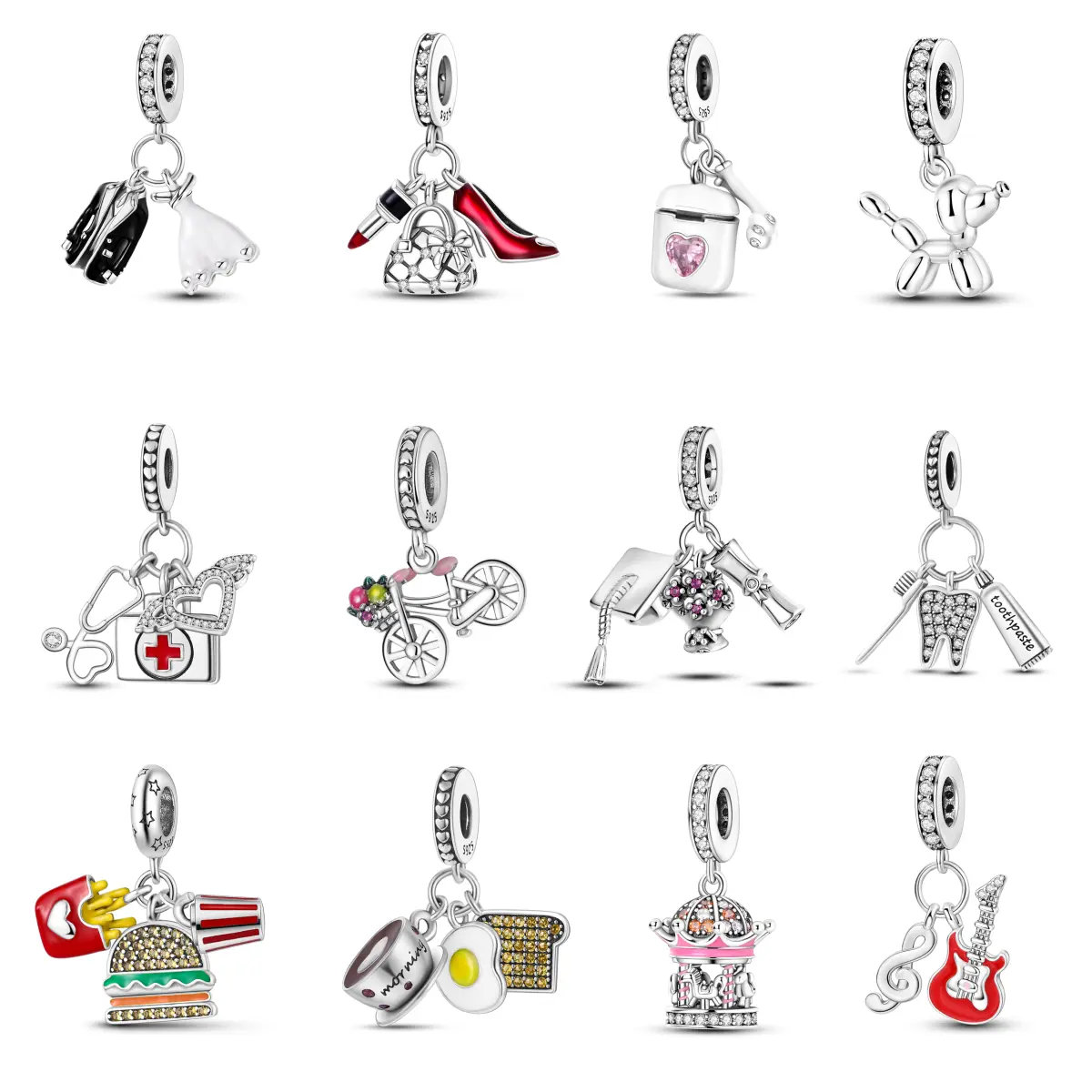 MULA Humanistic Life Series Pendant - 925 Silver-plated original pendant, suitable for Pandora bracelet necklace jewelry making, unique gift for women, fashionable life element beads, Musical Guitar Pendant, Perfect Gift Choice